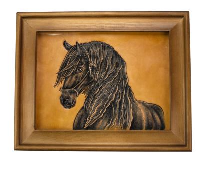 China China high quality famous  craft in genuine leather tooling craft made by hand cruving with frame luxury horse series for sale