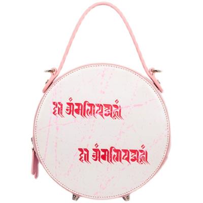 China Round New arrival designed women  genuine leather  round bag 2022 with paste paint craft for ladies for sale