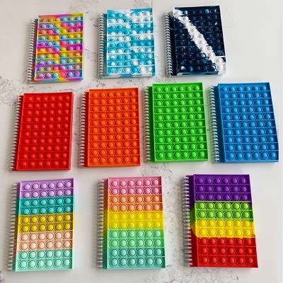 China Popular Silicone Silicone Doll Cover Colorful Sensory Kids Bubbling Push Link Dye Emotion School Jumping Notebook for sale