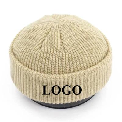 China COMMON Custom Knitted COMMON Logo Fisherman Beanies Hat Plain Beanies Custom Embroidery Beige for sale