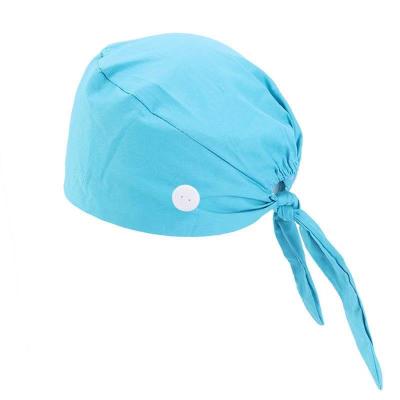 China Unisex Hospital Cotton Nurse Surgical Cap With Buttons Long Hair Nurse Scrub Cap for sale