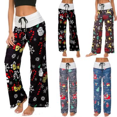 China Lady Style Christmas Straight Breathable Leg Pants Adjustable Breathable Drawstring Flare Pants for sale