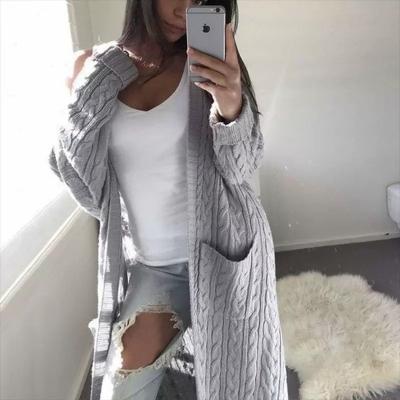 China Open Front Cable Knit Loose Sweater Sheath Cardigan Sweaters Women's Breathable Long Sweater for sale