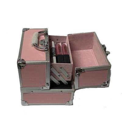 China Fashion Small Aluminum Makeup Case Cosmetic Storage Box Pink Beauty Make Up Nail Art Organizer for sale