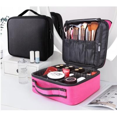 China Waterproof Professional Make Up Multifunction Travel Bag Organizer 3 Layers Portable Cosmetic Filter Frame With Hard Dividers for sale