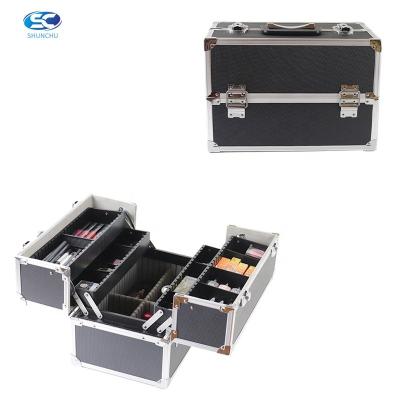 China Fashion Travel Cosmetic Organizer Makeup Artist Train Case Professional Make Up Nail Art Organizer Lockable Cosmetic Carry Case Aluminum for sale