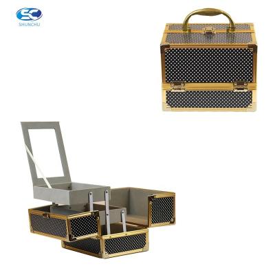 China Durable Logo Mekup Cosmetic Professional Aluminum Makeup Case Train With Mirror Vintage Vanity Box for sale