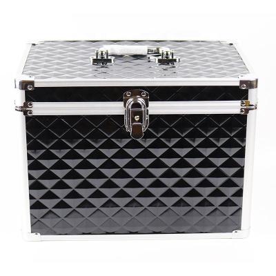 China Auto-open Trays Cosmetic Cases Aluminum Hard Makeup Storage Organizer Box with Lock and Compartments for Makeup Artist Makeup Box for sale