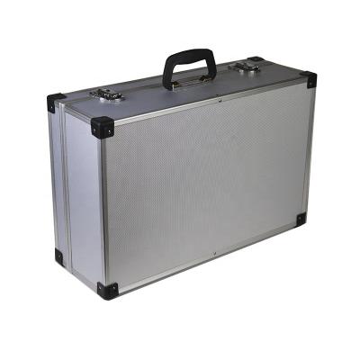 China Dustproof Custom Aluminum Label Case Portable Empty Tool Box With Silver Rack Briefcase for sale