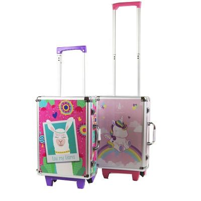 China Locking Trolley School Bag Kids Books Carrying Container Hard Aluminum Carry Unicorn Case for sale