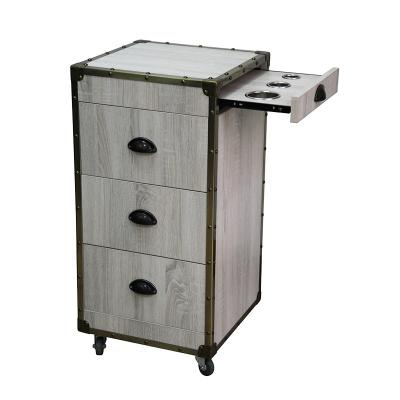 China Classic Slide-Out 3 Drawer Beauty Barber Shop Trolley Portable Wood Cart Modern for sale