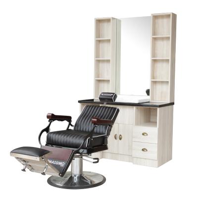 China Unavailable Salon Furniture Classic Fashionable Type Rotate Barber Work Stations Furniture for sale