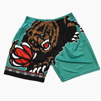 China Breathable Wholesale Sublimation Shorts Mens Green Authentic Basketball Drawstring Shorts for sale