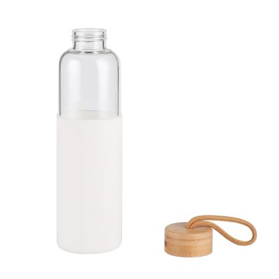 China With loop; Silicon sleeve for easy grip; Heat resistant; New Design 550ml Milk Clear Glass Bottle Eco Friendly Eco Friendly Glass Water Bottle Wholesale Suppliers With Buckle for sale