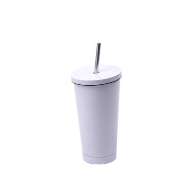 China Sustainable Custom White Stainless Steel Bubble Tea Tumbler Single Mug With Straw And Lid for sale