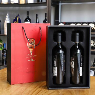 China Custom Recycled Materials Logo Luxury Cardboard Wine Box Glass Bottle Red Wine Packaging Paper Boxes With Portable Paper Bags for sale