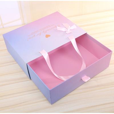 China Custom Materials Recycled Logo Gradient Drawer Box Cosmetic Gift Packaging Drawer Luxury Paper Box With Handle for sale