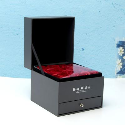 China Custom Luxury Recycled Materials Rose Flower Box Square Double Layer Gifts Packaging Drawer Flower Jewelry Box for sale