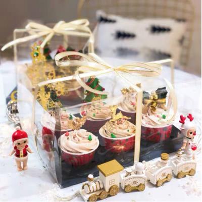 China Recycled White Clear Cupcake Boxe 2 4 6 Capsules Materials Long Cupcakes Muffin Box Clear Kraft Cardboard With Clear Window for sale