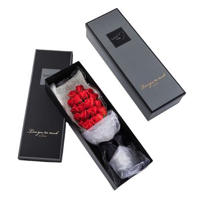 China Recycled Materials Black Cardboard Paper Flower Luxury Custom Rectangle Rose Flower Gift Packaging Box Logo Rose Pack Box for sale