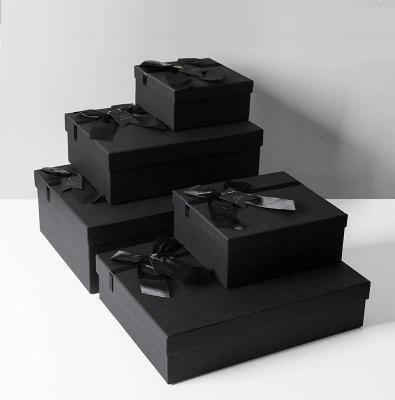 China Custom Logo Printed Luxury Matte Black Materials Large Recycled Gift Box With Lid Black Gift Paper Box for sale