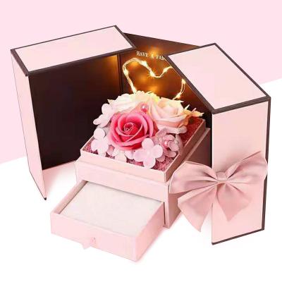 China Custom Luxury Wedding Recycled Rose Flower Mystery Paper Box Materials Packaging Creative Paper Packaging Box With Drawer for sale