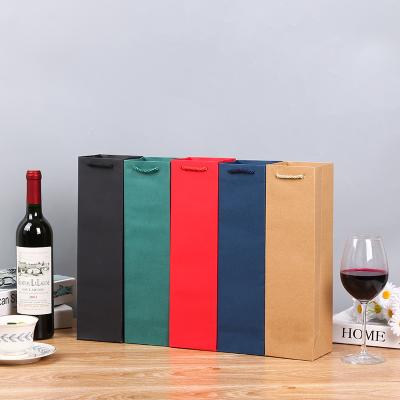 China Recyclable Custom Paper Wine Carrying Bags Kraft Champagne Beer Wine Bottle Paper Bags Packaging for sale