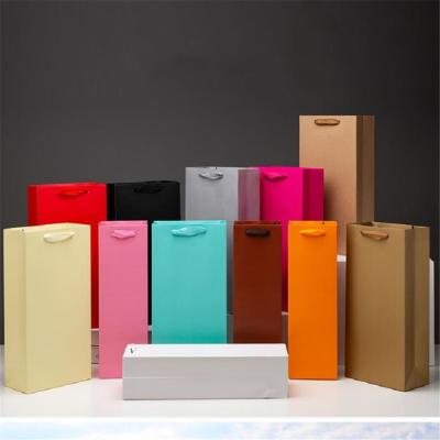 China Recyclable Customized Gift Wine Packaging Bags Kraft Paper Champagne Beer Wine Bottle Paper Bags With Handle for sale