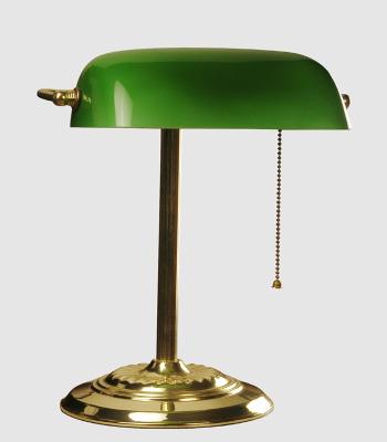 China Traditional green glass shade metal hotel led table light&banker desk lamp for sale