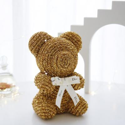 China Lasting Fragrance Christmas Valentines New Year Gift Preserved Fresh Flower Rose Crystal Diamond Bear Teddy Bear Gift Box for sale