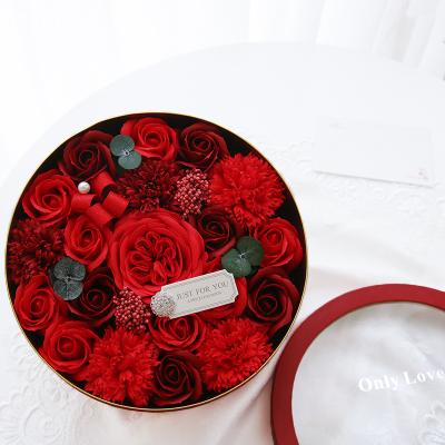 China Long Lasting Perfume Custom Size Mounted Round Flower Gift Box With LOVE Flower Luxury Pvc Window Preserved Packaging Box for sale