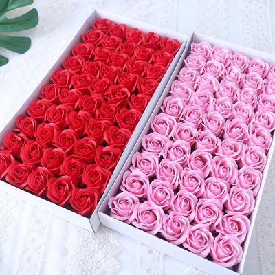 China 50pcs/box Perfume Flowers Factory Price Long Lasting Decorative Soap Rose &Home Wedding Artificial Decorative Flower Rose Head for sale