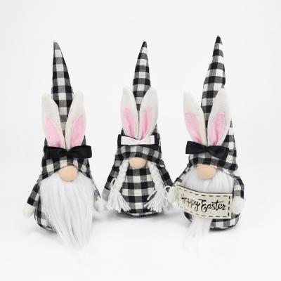 China Durable Factory Instock Easter Ornaments Swedish Plush Elf Elf Decor Novelty Plaid Easter Bunny Gnomes With Bunny Ears for sale