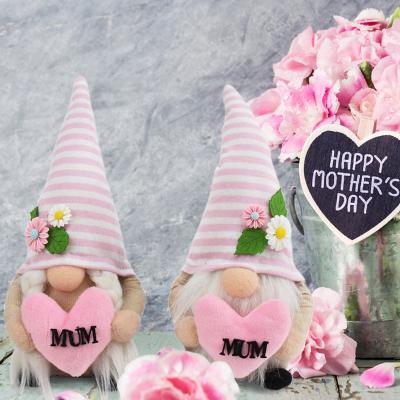 China Lasting Happy Mothers Day Gifts Decorating Ideas Thanksgiving Gifts Pink Striped Mothers Day Gnome With Loving Heart for sale