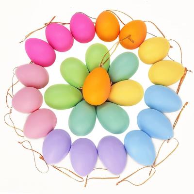 China Durable Easter Decorations Hanging Egg Ornaments with Dots Stripes, 24 Pcs Colorful Plastic Egg Easter Tree Ornaments Decors for sale