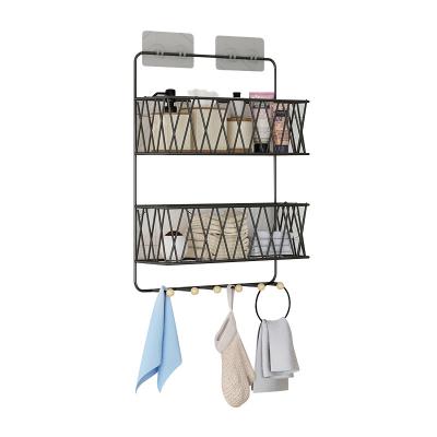 China New Household Muli-layer Functional Storage Baskets Cheap Hanging Cleaning Basket With Hook Rack for sale