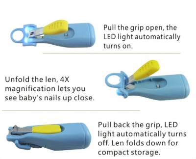 China PVC free LED Baby Nail Clipper with 5X Magnifier , toenail cutter for sale