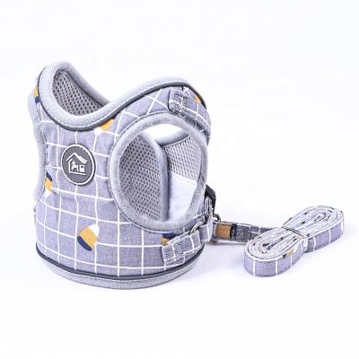 China New Fashionable Luxury 100% Cotton Padded Pet Harness With Leash Cute Plaid Padded Pet Harness Dog Clothes Stylish Puppy Vest for sale