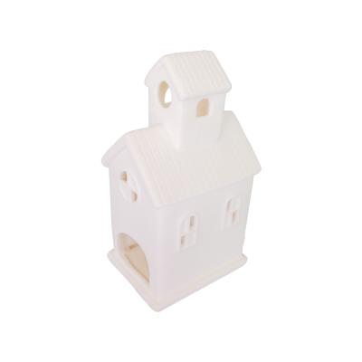 China European Style House Shaped Lighthouse Farmhouse Ceramic Candle Holder For Home Decor for sale