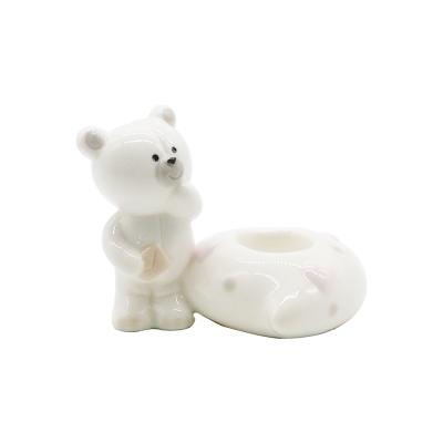 China European Animal Cartoon Teddy Bear Shape Style Candlestick Ceramic Candle Holder For Home Decor for sale