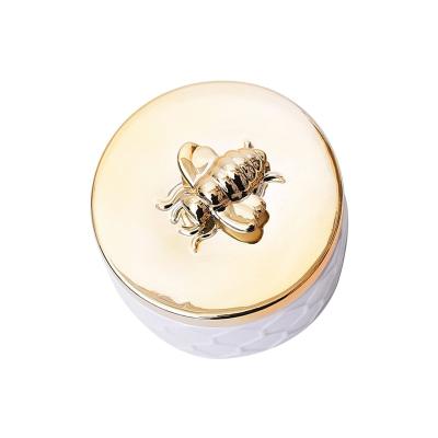 China Custom Luxury Elegant Style Gold Round Ceramic Mini Ring Jewelry Box Accessories Organizer Storage Tub Container With Bee Lid Gift Box for sale