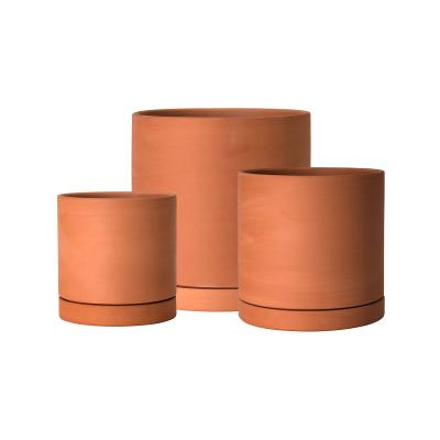 China New Custom Wholesale Cartoon Outdoor Garden Round Cylinder Terracotta Planter Plant Ceramic Succulent Flower Pots With Tray Saucer for sale