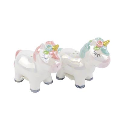 China Europe Style Cute Mini Unicorn Animal Ceramic Salt And Pepper Shakers Set Herb And Spice Tools for sale