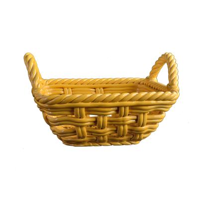 China Viable Handmade Empty Ceramic Bread Beach Food Tray Basket Quick Gift Baskets For Bread Gift Supplies With Handle for sale