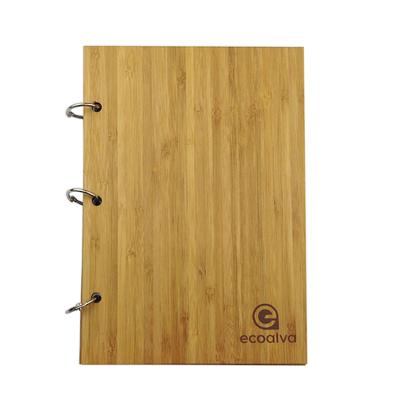 China 8inches Notebook 8inches Spiral Loose-leaf Bamboo Cover Laser Logo 3 Custom Metal Ring Clip Inside Pages Can Be Replaced for sale