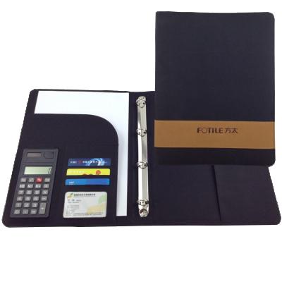 China Cloth Cloth Loose Leaf Business With Calculator And Card Bag Customized Footprint Logo Office Hardcover Folder for sale