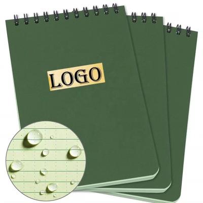 China Custom Waterproof Spiral Notebook 4*6 Top Inch Waterproof Top With Green Cover And Universal Pattern for sale