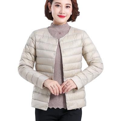 China Women's 90% Duck Down Button Placket Winter Jacket Round Neck Windproof Solid Color Long Sleeve Warm Tank Coat Light Weight For Woman for sale