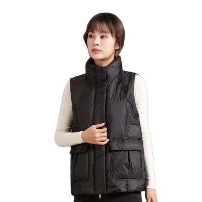 China 2023 new autumn and winter women's standing collar windproof vest down jacket light and simple winter white duck down jacket coat for sale