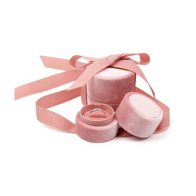 China Factory Supply Gift Packaging Box Decorative Gift Storage Lid And Bottom Pink Velvet Jewelry Box Gift Box For Engagement Jewelry Ring Box for sale